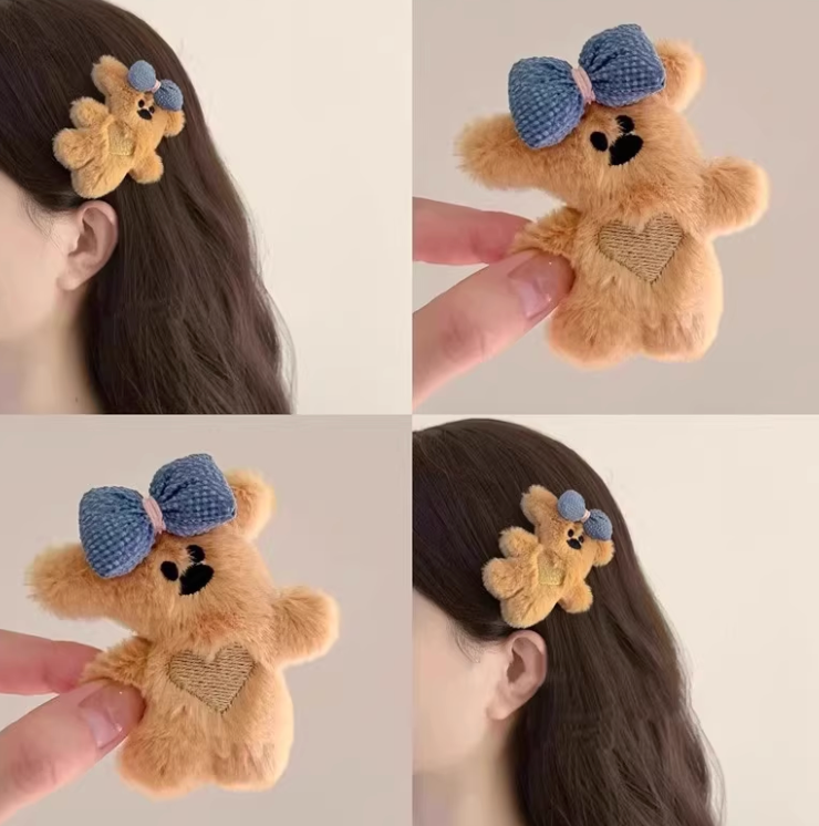 Mini Plush Bear Hair Pins