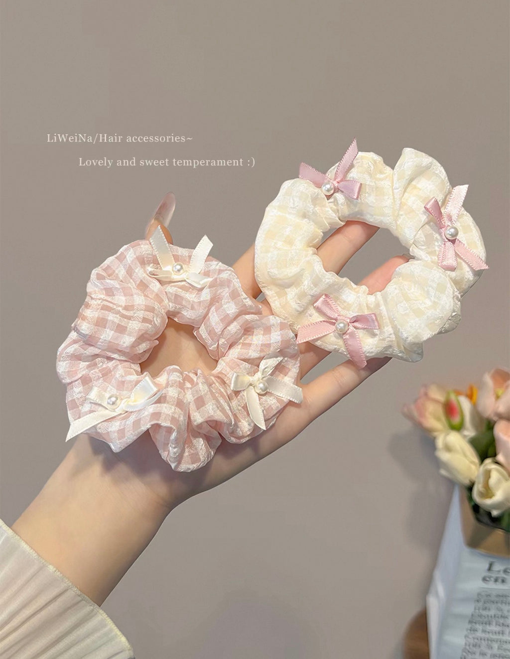 Blush Pink Pearl Bow Scrunchie