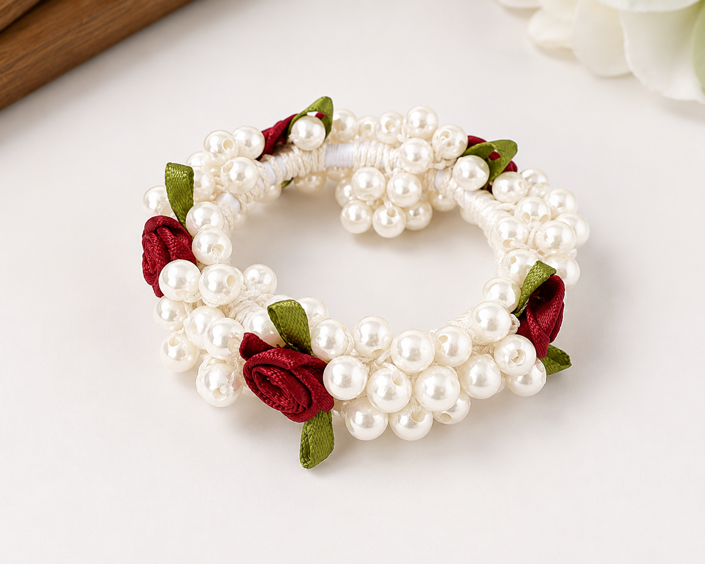 Red Rose Pearl Luxe Hair Tie