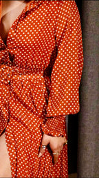 Vintage Polka Charm Belted Midi Dress
