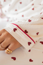 Sweetheart Plissé Satin-Trim Pajama Set – Cream & Crimson