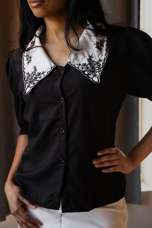 "Vintage Chic Black & White Shirt