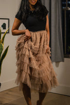 Blush Ruffle Midi Skirt- Luxury Dynasty edit