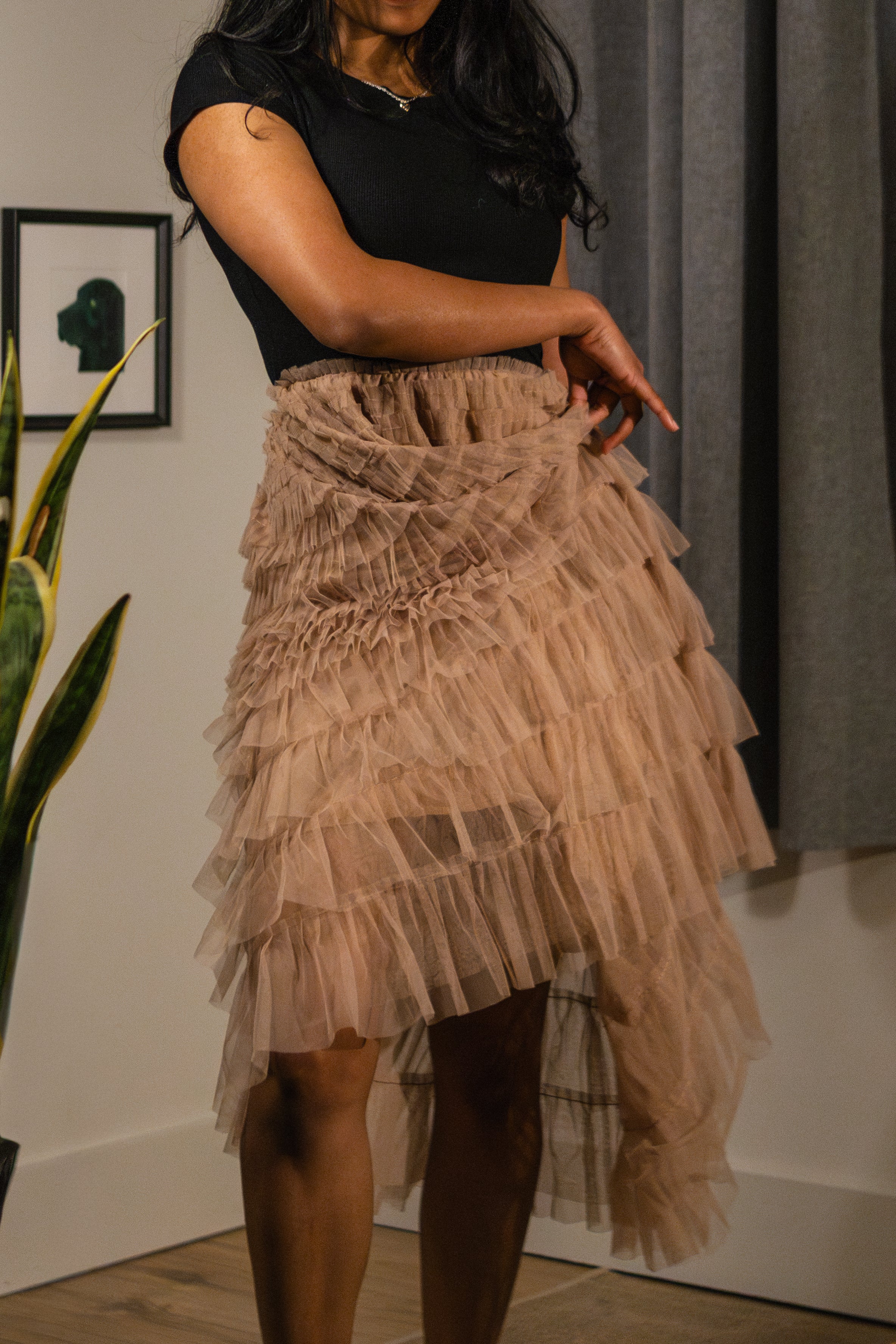 Blush Ruffle Midi Skirt- Luxury Dynasty edit