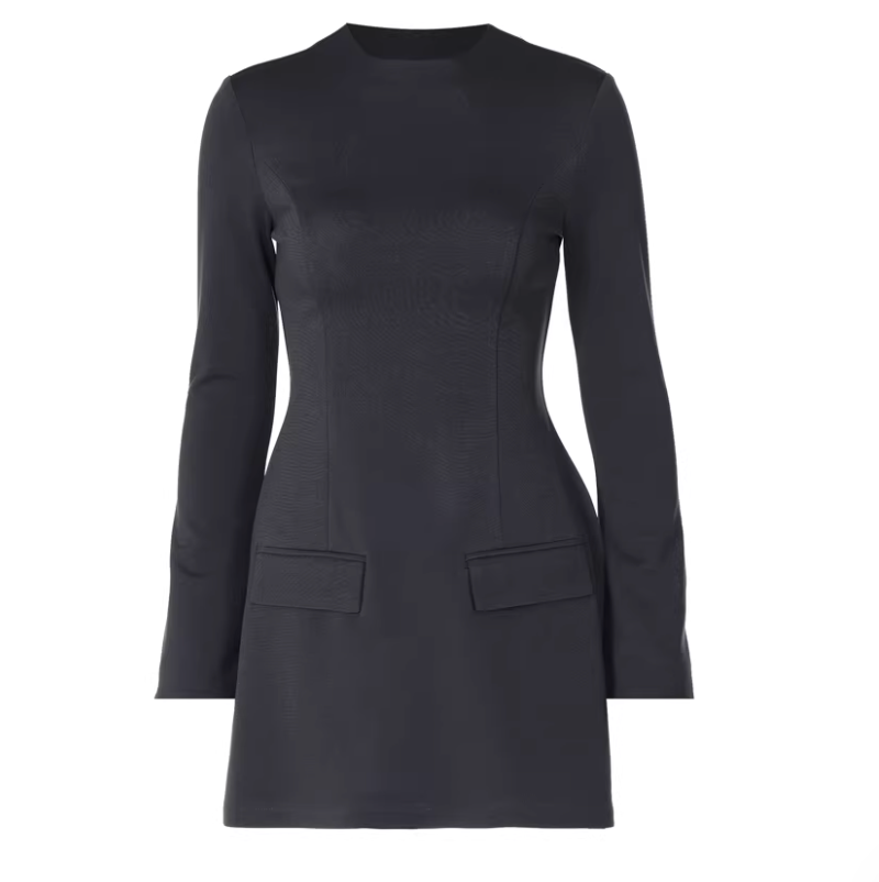 European and American retro back zipper long-sleeved short dress