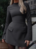 European and American retro back zipper long-sleeved short dress