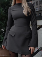 European and American retro back zipper long-sleeved short dress