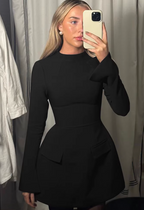 European and American retro back zipper long-sleeved short dress