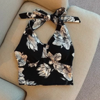 PREETSTYLE- Black Floral Noir Halter Top