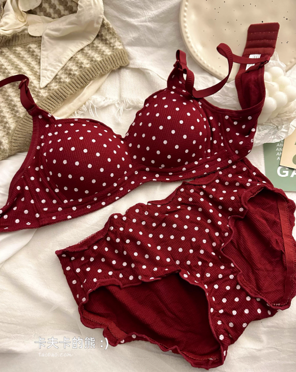 Ruby Polka Charm Bra Set – Playful Satin Intimates