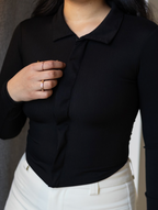Black Sienna Ribbed Collared Bodysuit