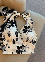 PREETSTYLE- Floral Noir Halter Top