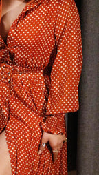 Vintage Polka Charm Belted Midi Dress