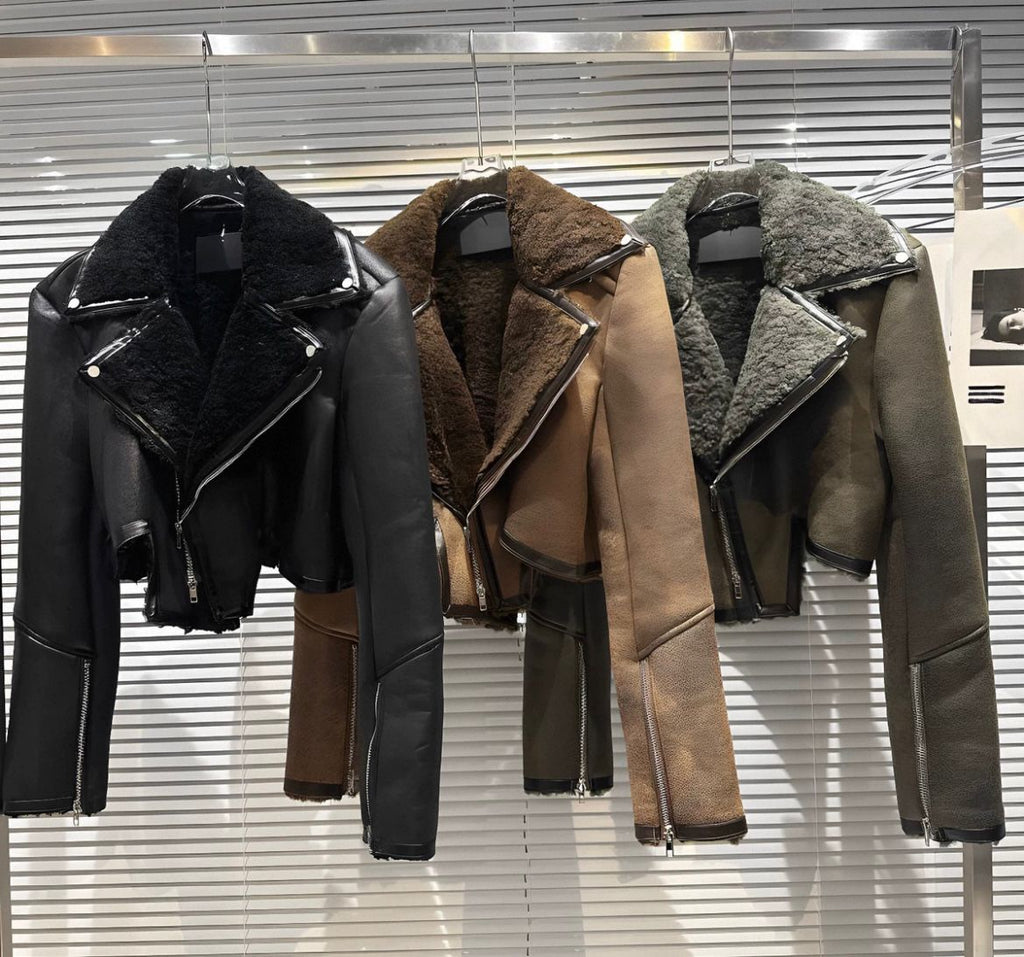 Noir Shearling Cropped Jacket
