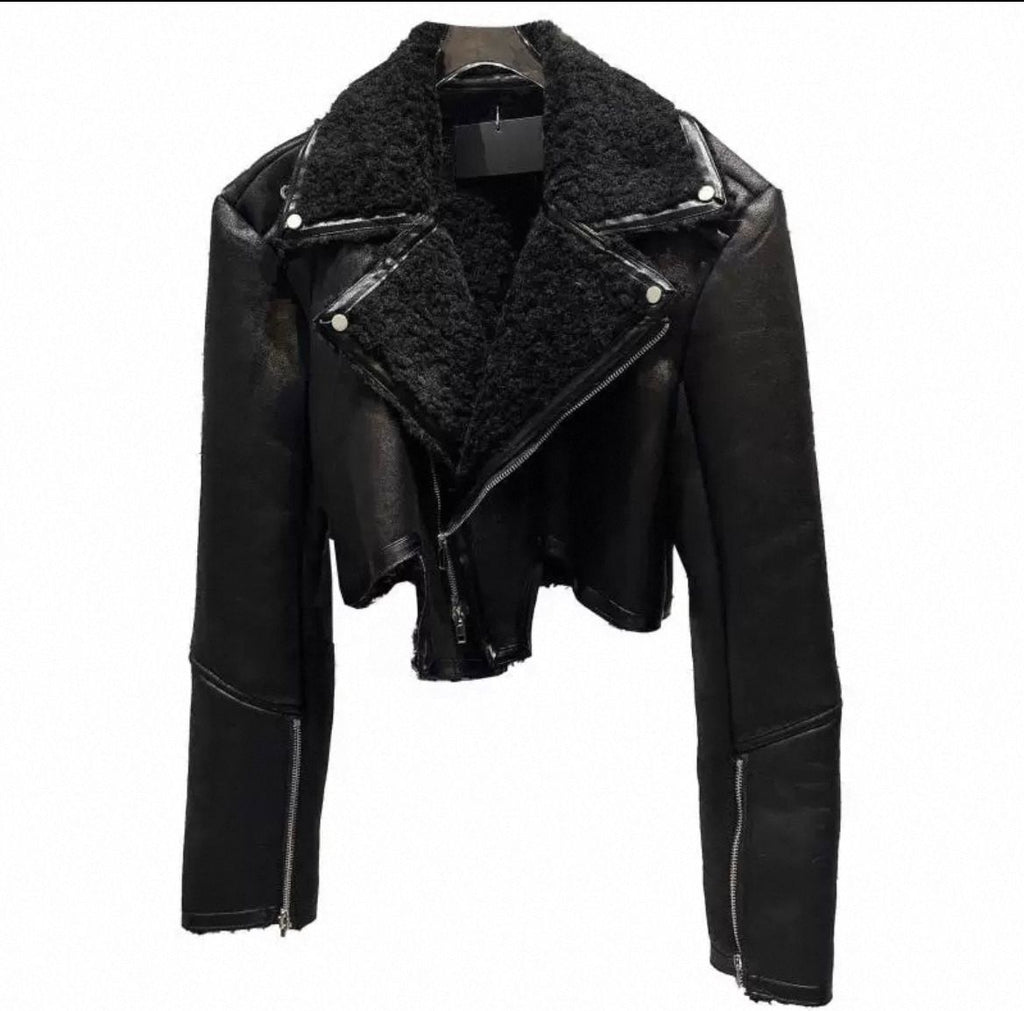 Noir Shearling Cropped Jacket