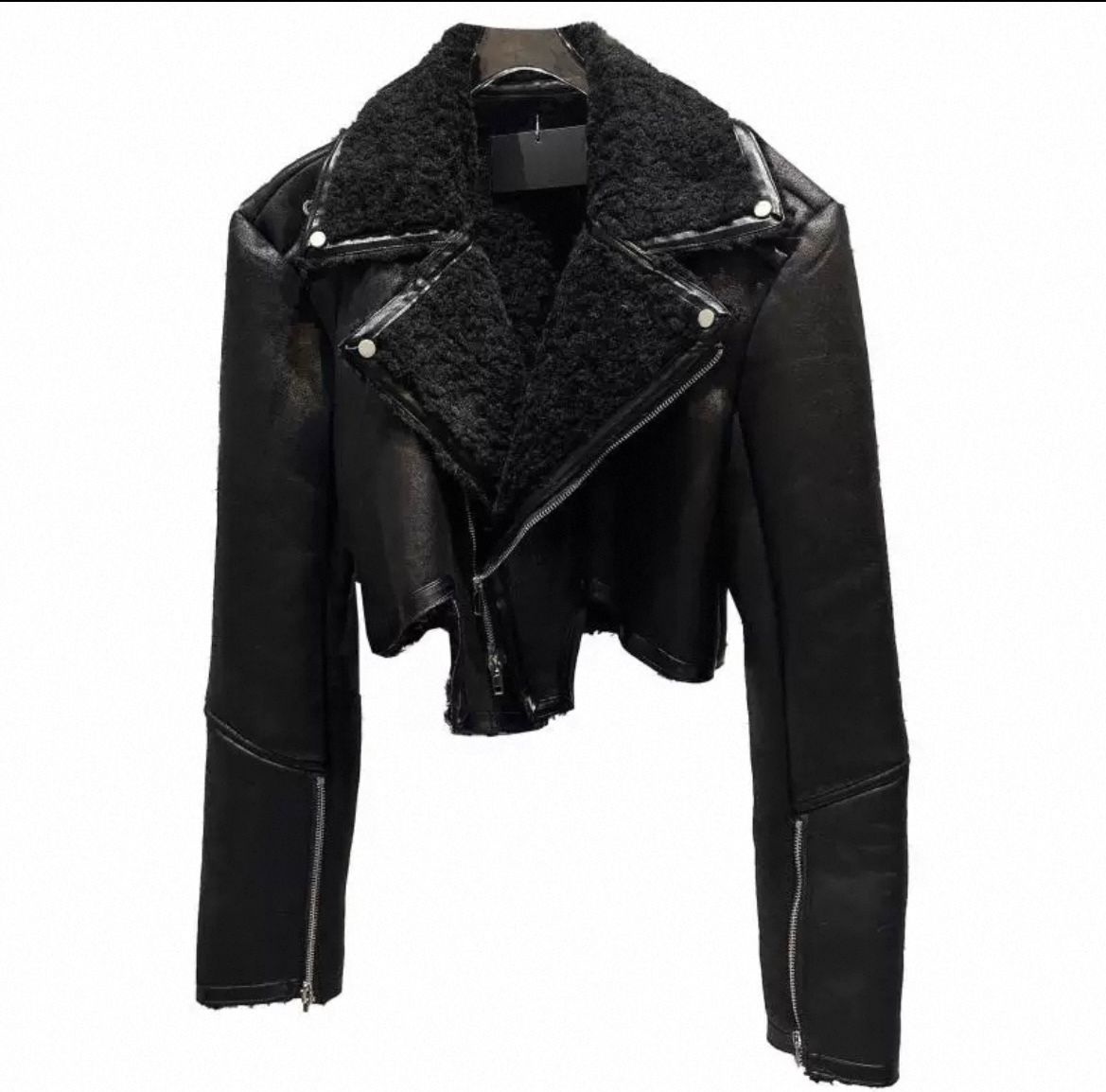 Noir Shearling Cropped Jacket